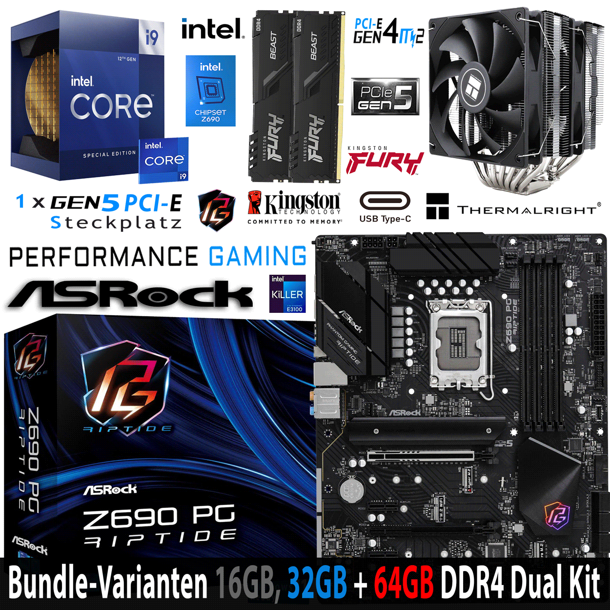 PC Bundle - Intel Core i9 12900KS - ASRock Z690 PG Riptide DDR4 - 16GB Fury Beast DDR4-3200MHz Dual Kit