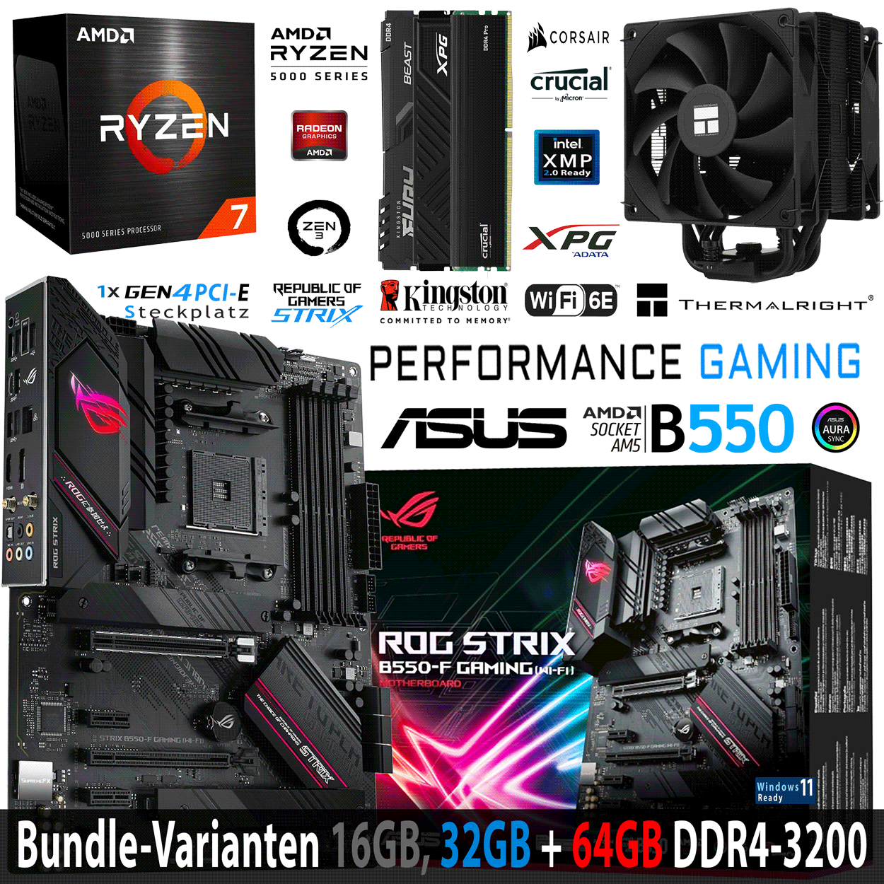 PC Bundle - AMD Ryzen 7 5700X - Asus Rog Strix B550-F Gaming Wifi II - 16GB DDR4-3200 DDR4 Dual Kit schwarz