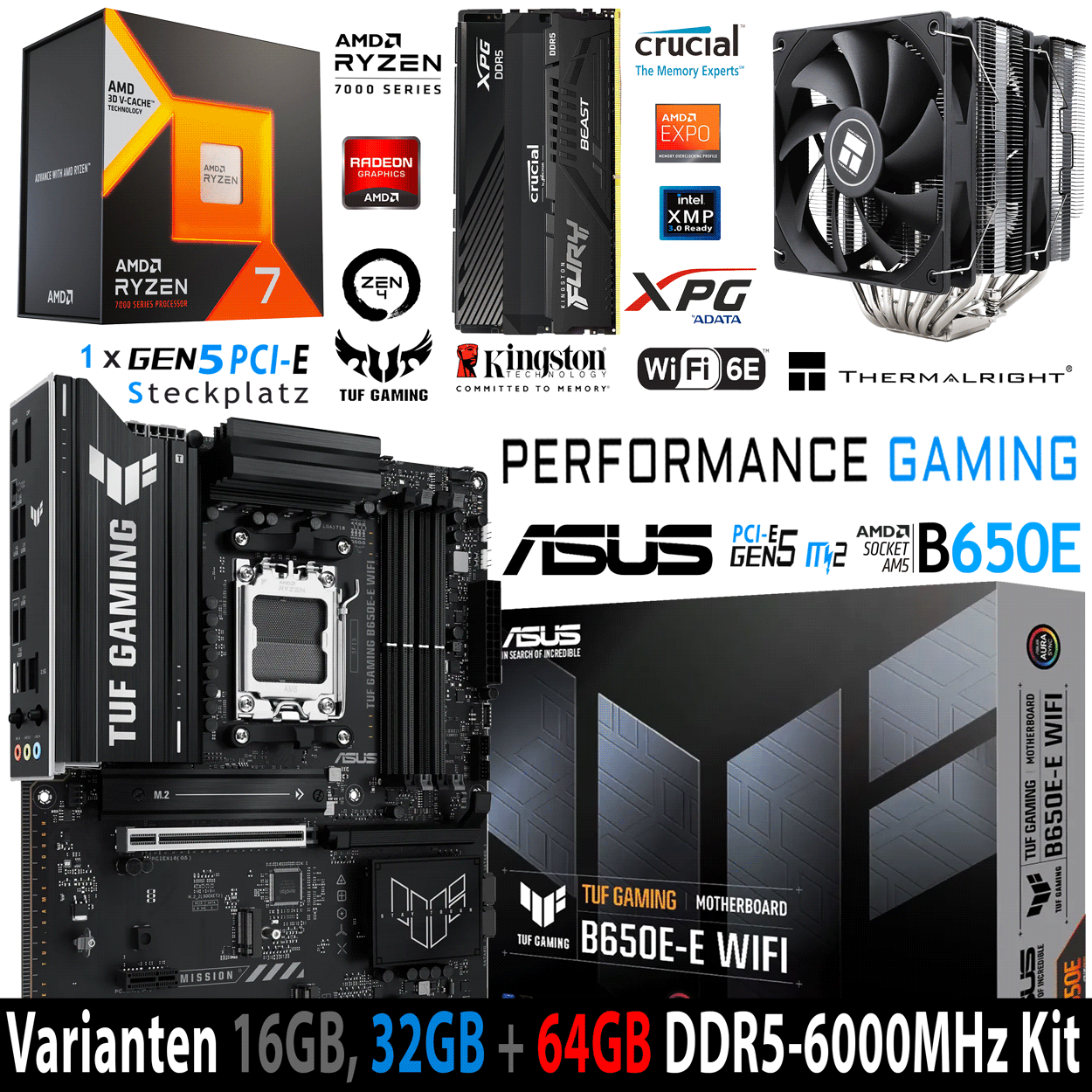 PC Bundle - AMD Ryzen 7 7800X3D - ASUS TUF Gaming B650E-E WIFI - 16GB Kingston Fury Beast DDR5-6000 Kit