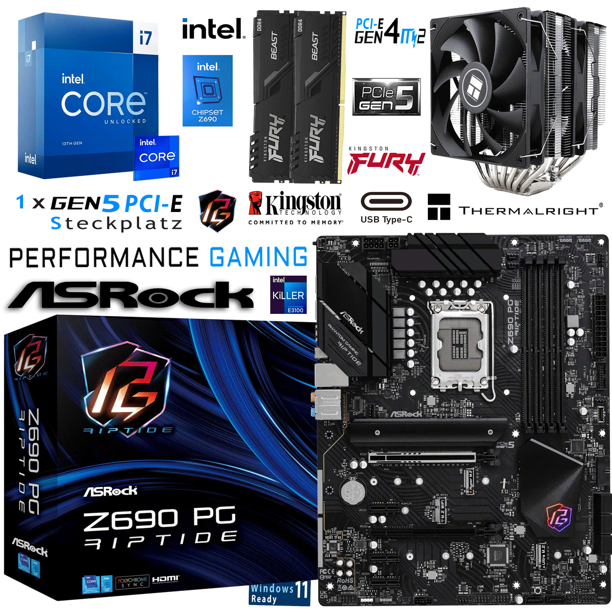 PC Bundle - Intel Core i7 13700K - ASRock Z690 PG Riptide DDR4 - 16GB Fury Beast DDR4-3200MHz Dual Kit