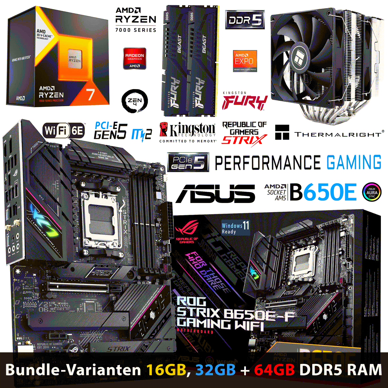 PC Bundle - AMD Ryzen 7 7800X3D - Asus Rog Strix B650E-F Gaming - 16GB Kingston Fury Beast DDR5-6000 Kit 