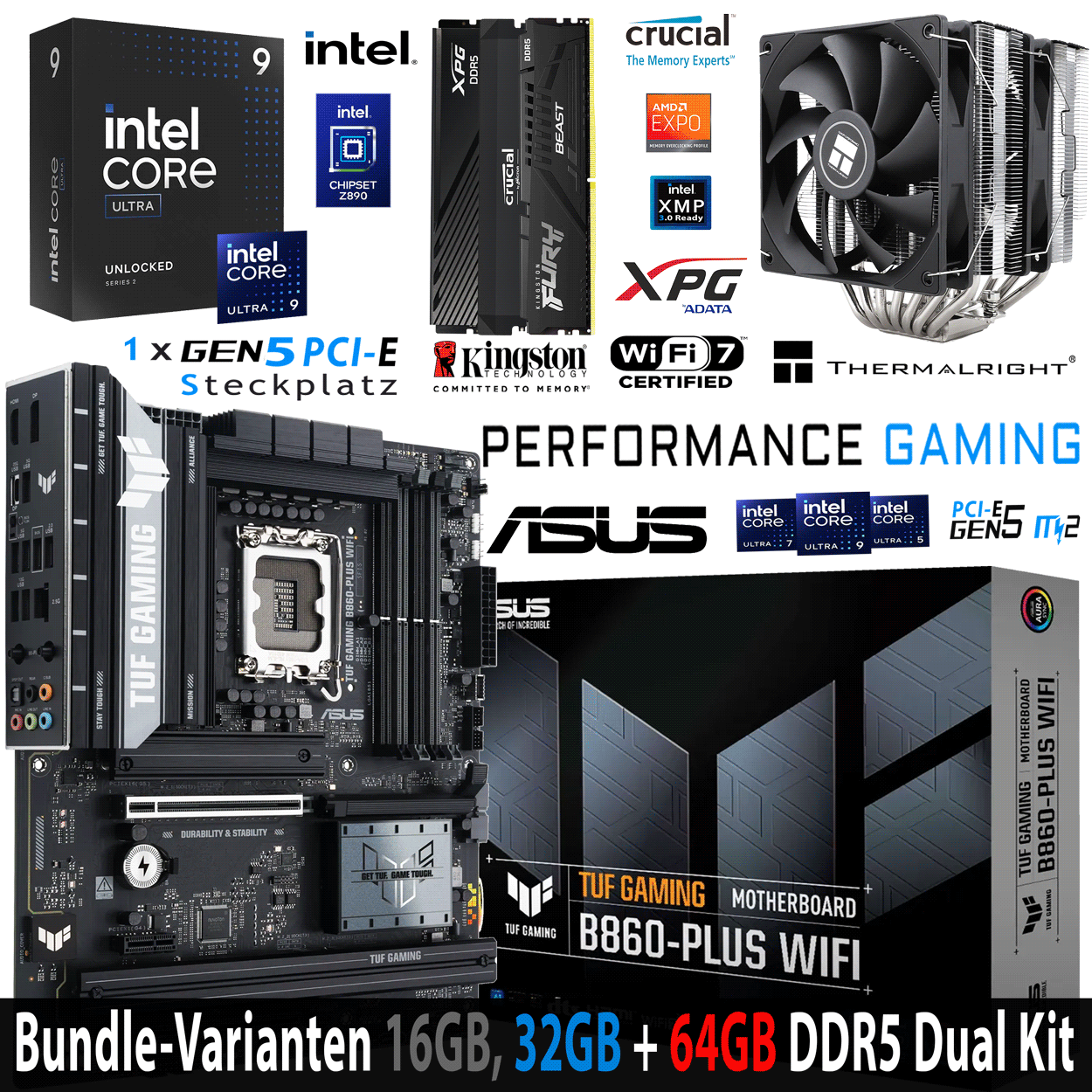 PC Bundle - Intel Core i9 Ultra 285K - ASUS TUF Gaming B860-Plus WIFI - 16GB Kingston Fury Beast DDR5-6000 Kit