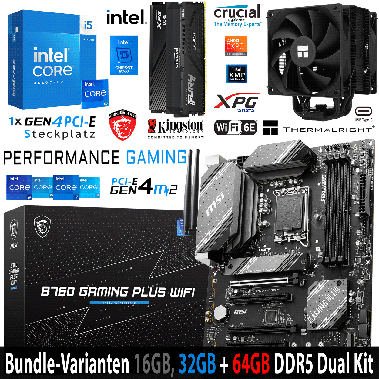 PC Bundle - Intel Core i5 14600K - MSI B760 Gaming Plus Wifi DDR5 DDR5 - 16GB Kingston Fury Beast DDR5-6000 Kit