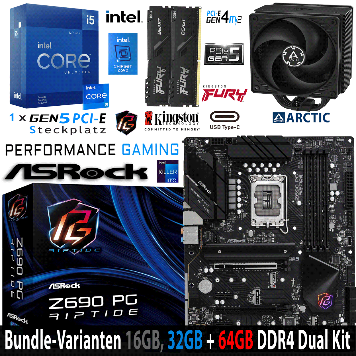 PC Bundle - Intel Core i5 12600KF - ASRock Z690 PG Riptide DDR4 - 16GB Fury Beast DDR4-3200MHz Dual Kit PC Bundle - Intel Core i5 12600KF - ASRock Z690 PG Riptide DDR4 - 16GB Fury Beast DDR4-3200MHz Dual Kit