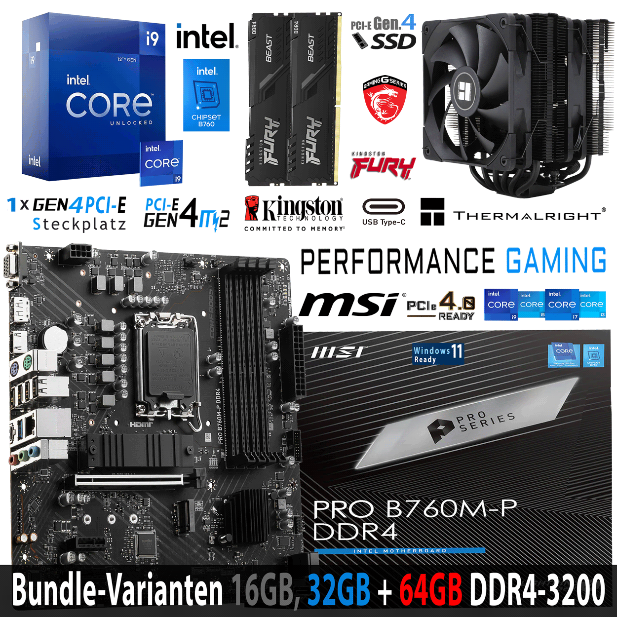 PC Bundle - Intel Core i9 12900K - MSI PRO B760M-P DDR4 - 16GB Fury Beast DDR4-3200MHz Kit schwarz Kopie