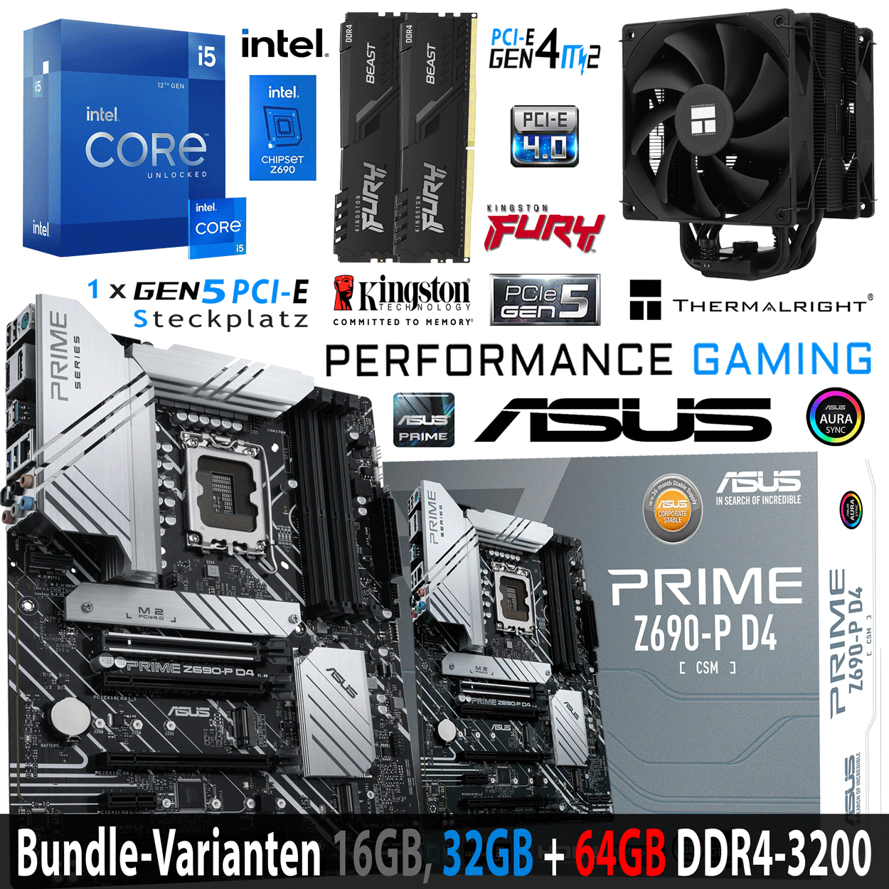 PC Bundle • Intel Core i5 12600K • ASUS PRIME Z690-P D4-CSM • 16GB Fury BeastDDR4-3200MHz RAM schwarz