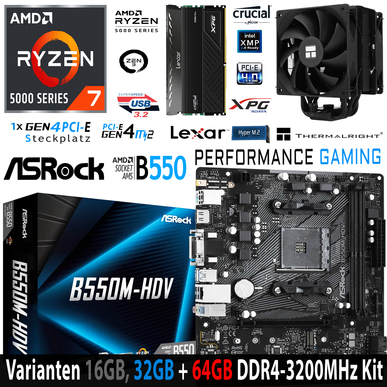 PC Bundle - AMD Ryzen 7 5700X Tray - ASRock B550M-HDV DDR4 Mainboard - 16GB DDR4-3200 Dual Kit