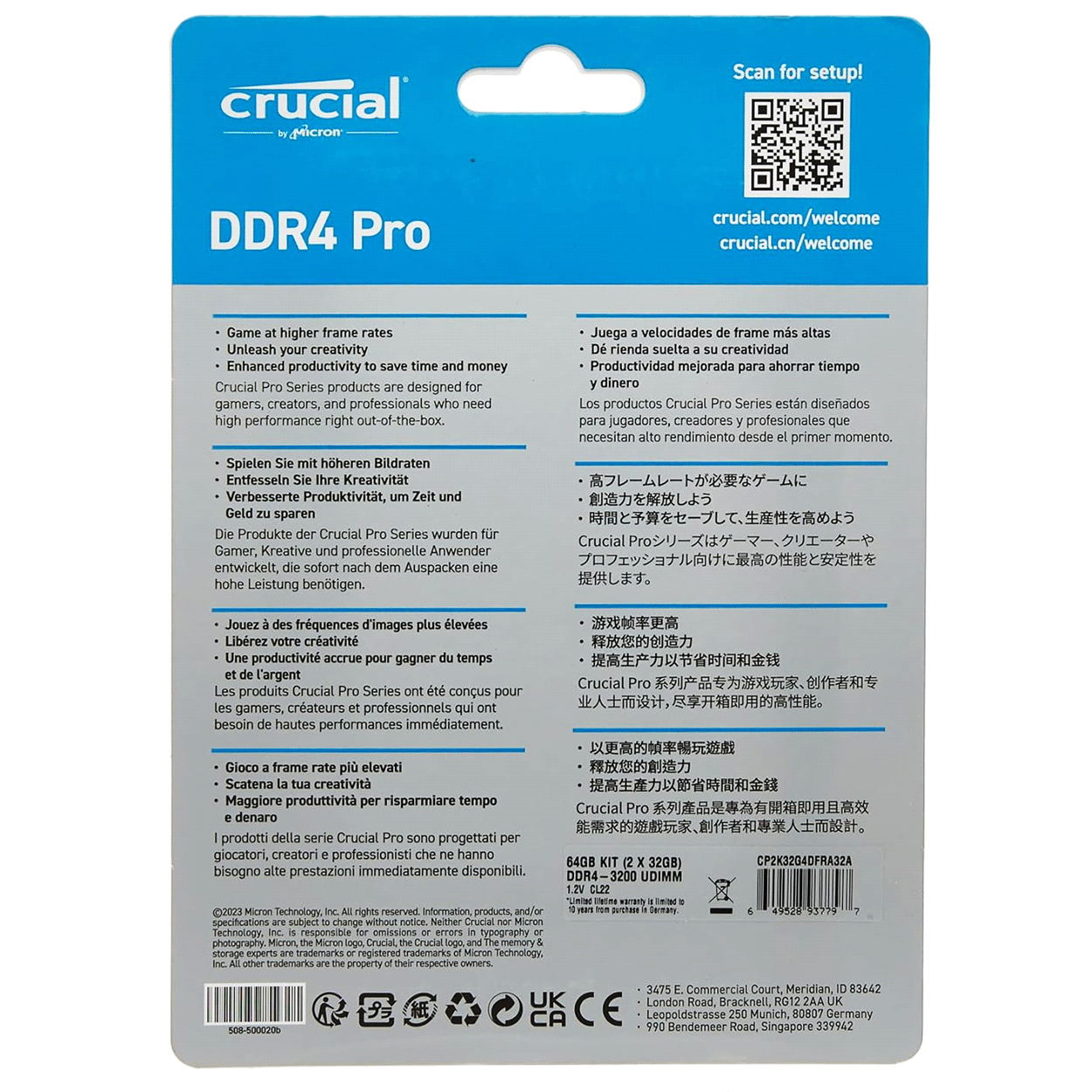 64GB Crucial Pro (2 x16GB) DDR4-3200 DIMM CL22-22-22 Dual Kit schwarz