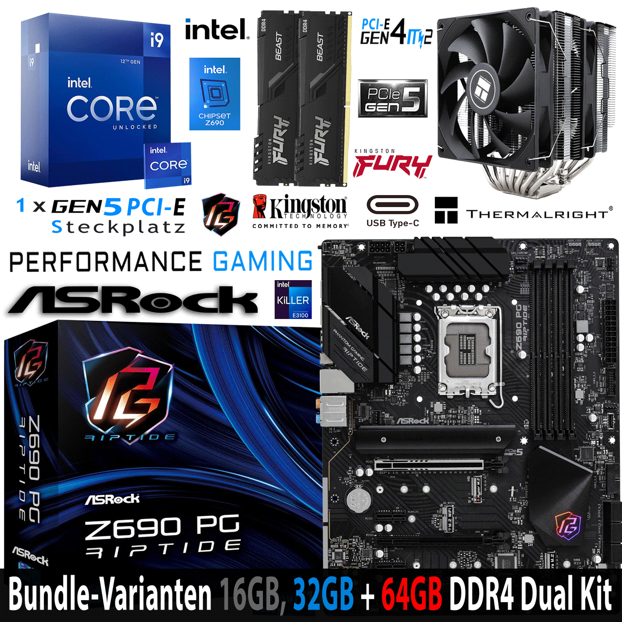 PC Bundle - Intel Core i9 12900K - ASRock Z690 PG Riptide DDR4 - 16GB Fury Beast DDR4-3200MHz Dual Kit