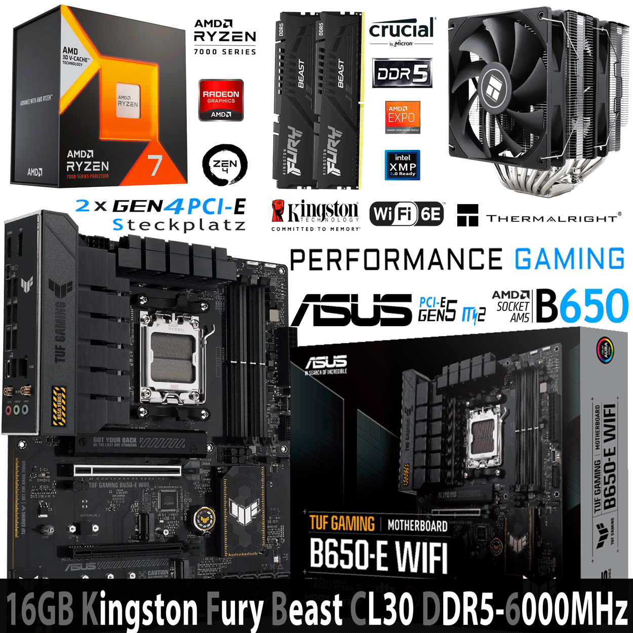 PC Bundle - AMD Ryzen 7 7800X3D - ASUS TUF Gaming B650-E WIFI - 16GB Kingston Fury Beast DDR5-6000 Kit
