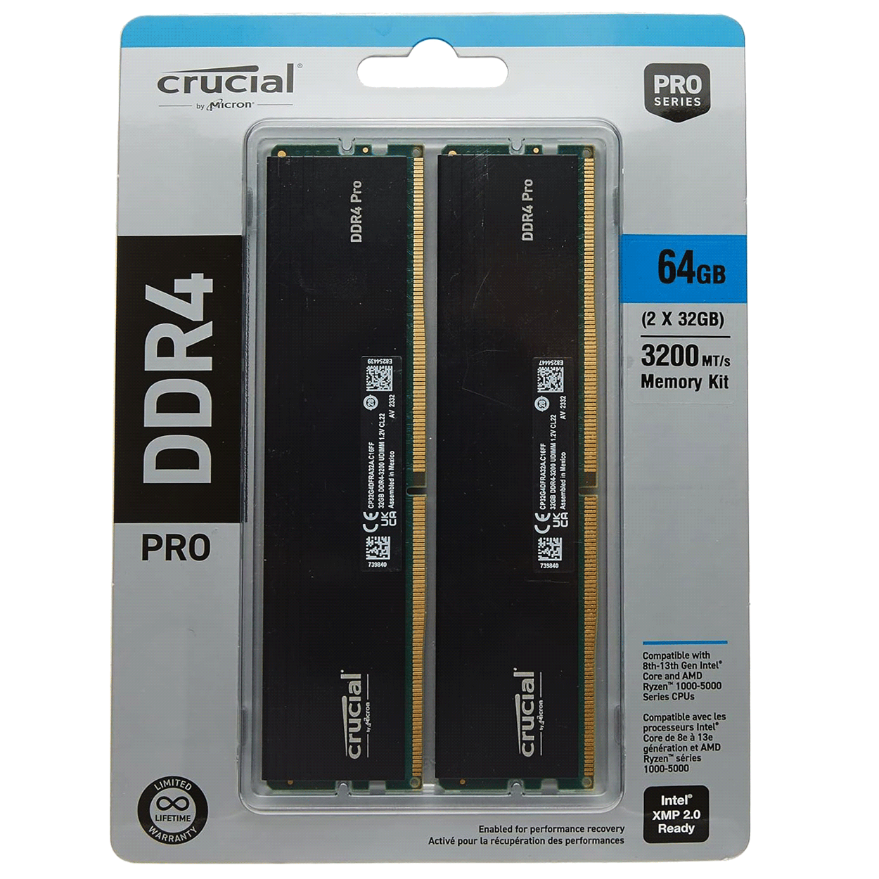 64GB Crucial Pro (2 x16GB) DDR4-3200 DIMM CL22-22-22 Dual Kit schwarz