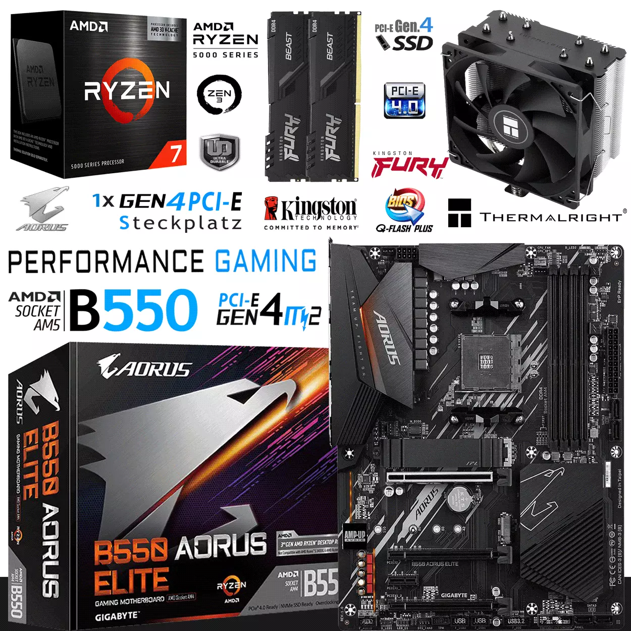 PC Bundle - AMD Ryzen 7 5700X3D - Gigabyte B550 Aorus Elite Mainboard - 32GB DDR4-3200MHz 