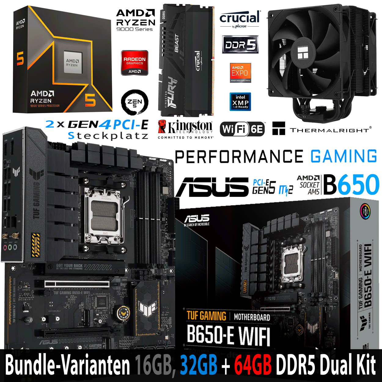 PC Bundle - AMD Ryzen 5 9600X - ASUS TUF Gaming B650-E WIFI - 16GB Kingston Fury Beast DDR5-6000 Kit