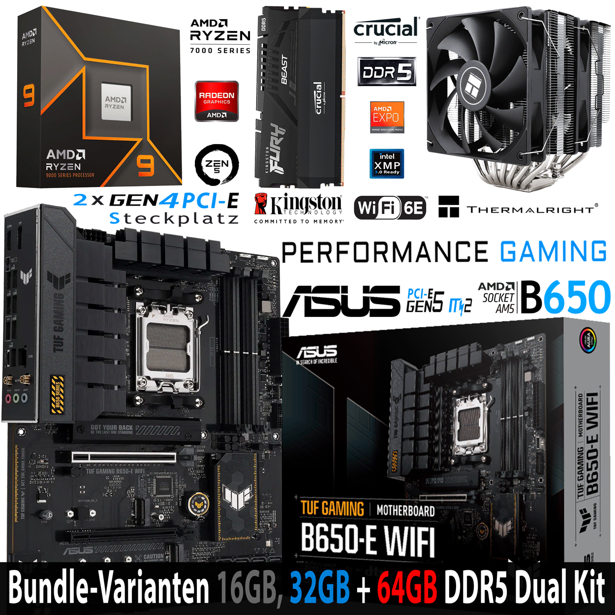 PC Bundle - AMD Ryzen 9 9900X - ASUS TUF Gaming B650-E WIFI - 16GB Kingston Fury Beast DDR5-6000 Kit