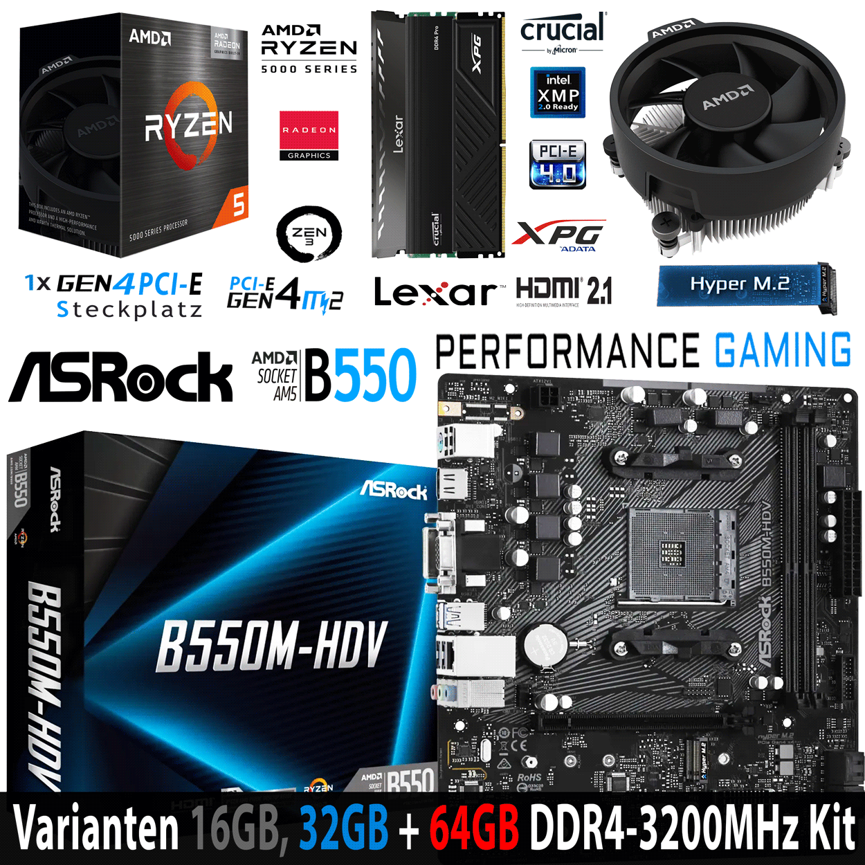 PC Bundle - AMD Ryzen 5 5600GT Box - ASRock B550M-HDV DDR4 Mainboard - 16GB DDR4-3200 Kit