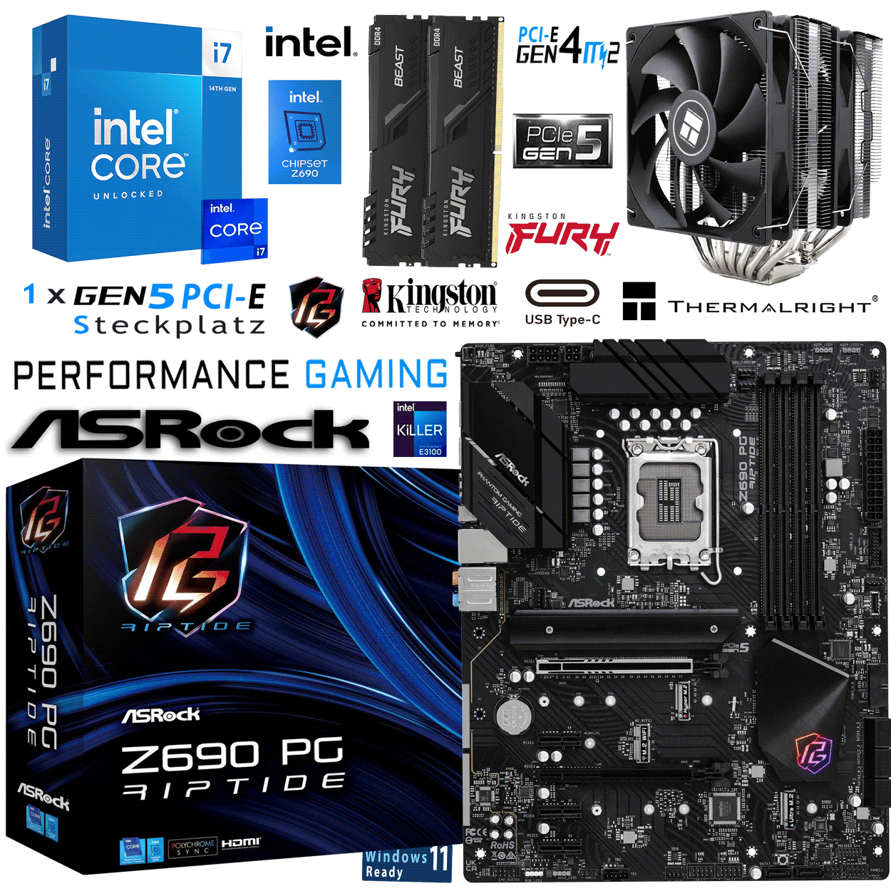 PC Bundle -  Intel Core i7 14700K - ASRock Z690 PG Riptide DDR4 - 16GB Fury Beast DDR4-3200MHz Dual Kit