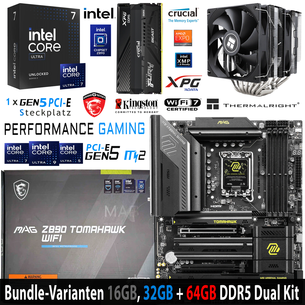 PC Bundle - Intel Core i7 Ultra 265K - MSI MAG Z890 Tomahawk WIFI - 16GB Kingston Fury Beast DDR5-6000 Kit
