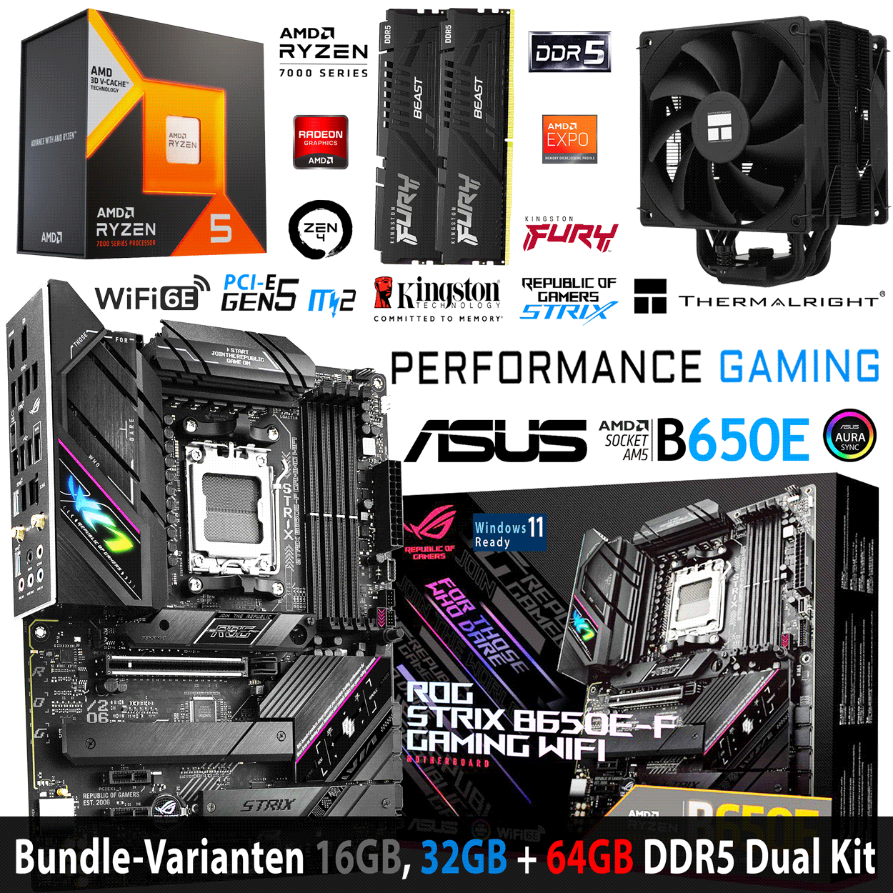 PC Bundle - AMD Ryzen 5 7600X3D - Asus Rog Strix B650E-F Gaming - 16GB Kingston Fury Beast DDR5-6000 Kit