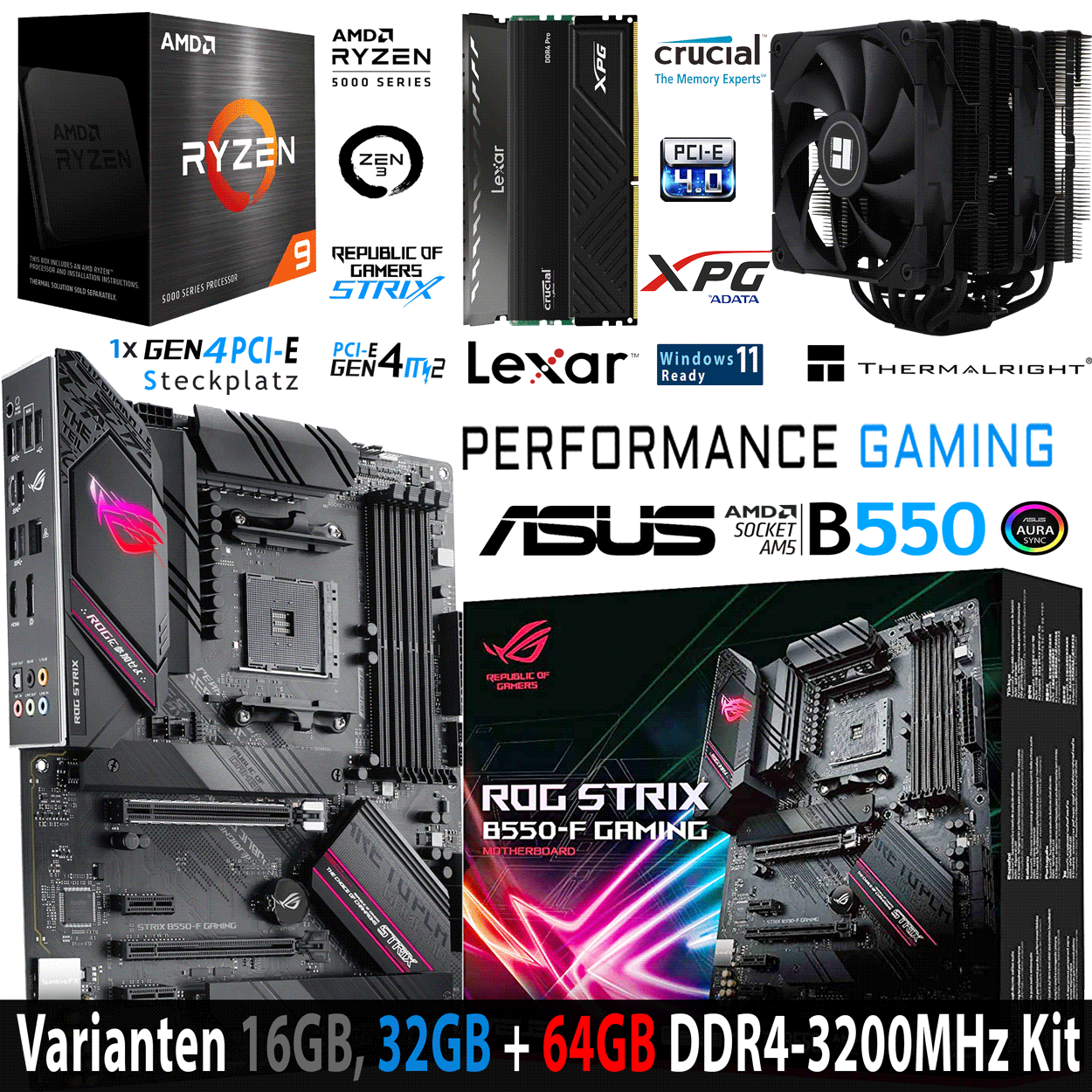 PC Bundle - AMD Ryzen 9 5950X - Asus Rog Strix B550-F Gaming - 16GB DDR4-3200 DDR4 Kit