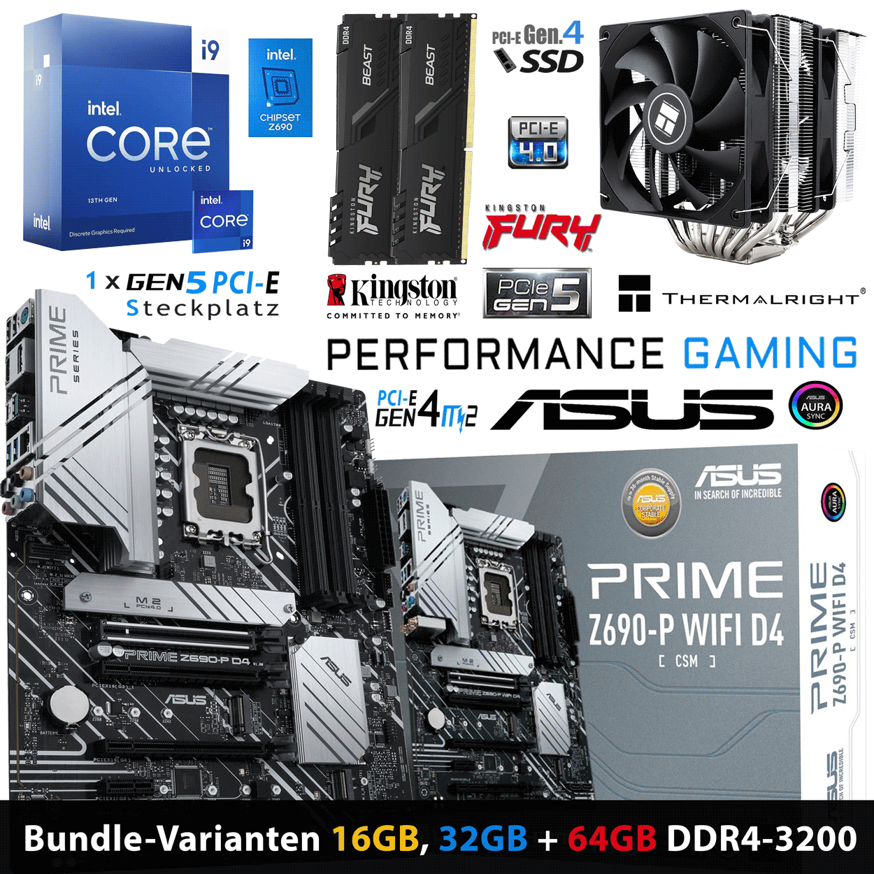 PC Bundle • Intel Core i9 13900KF • ASUS PRIME Z690-P D4-CSM • 16GB Fury Beast DDR4-3200MHz Dual Kit schwarz