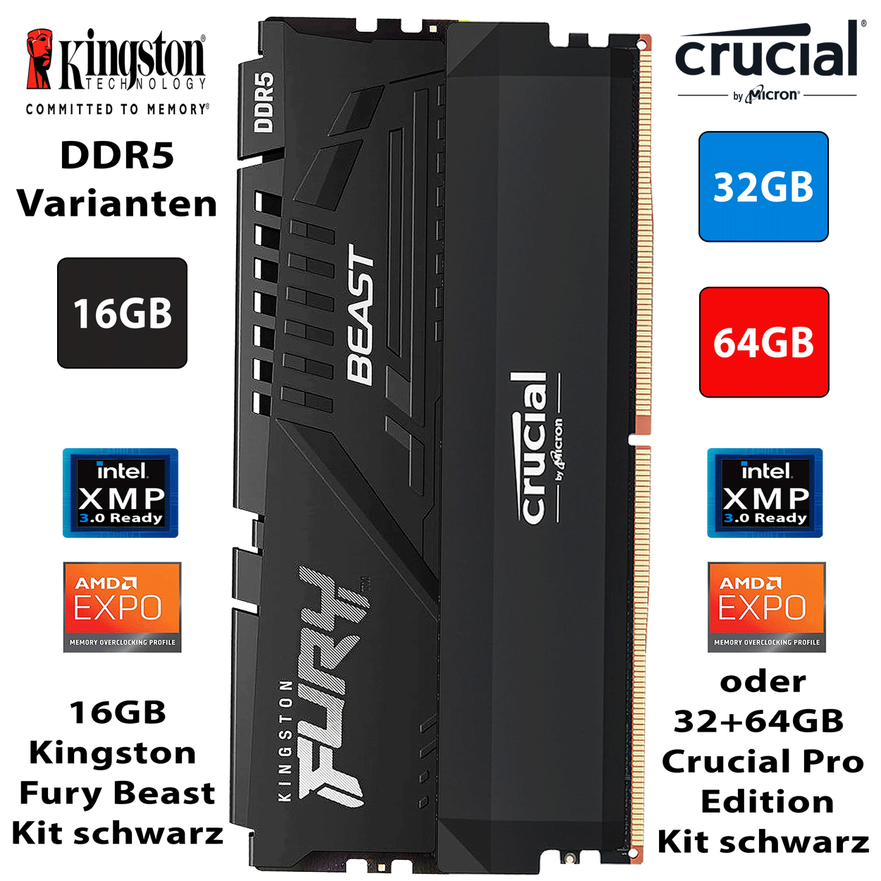 PC Bundle - Intel Core i7 12700KF - MSI B760 Gaming Plus - 16GB Kingston Fury Beast DDR5-6000MHz Kit schwarz